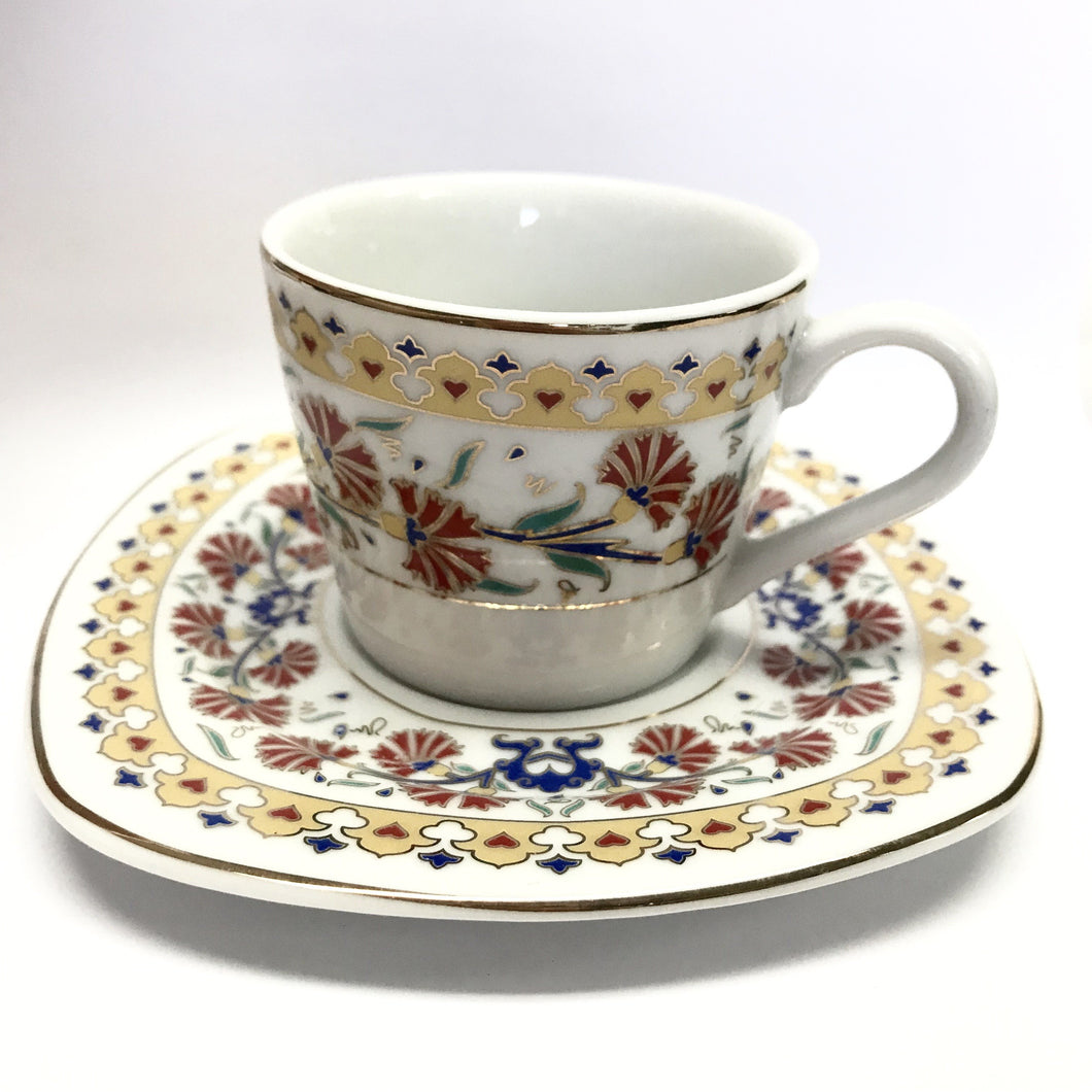 Coffee Cup Set (6 Cups & 6 Saucers) Tulip pattern - Turkish Mart 