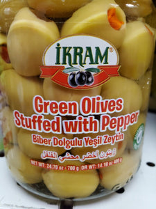Green Olives stuffed with pepper - 400g net - GLASS
