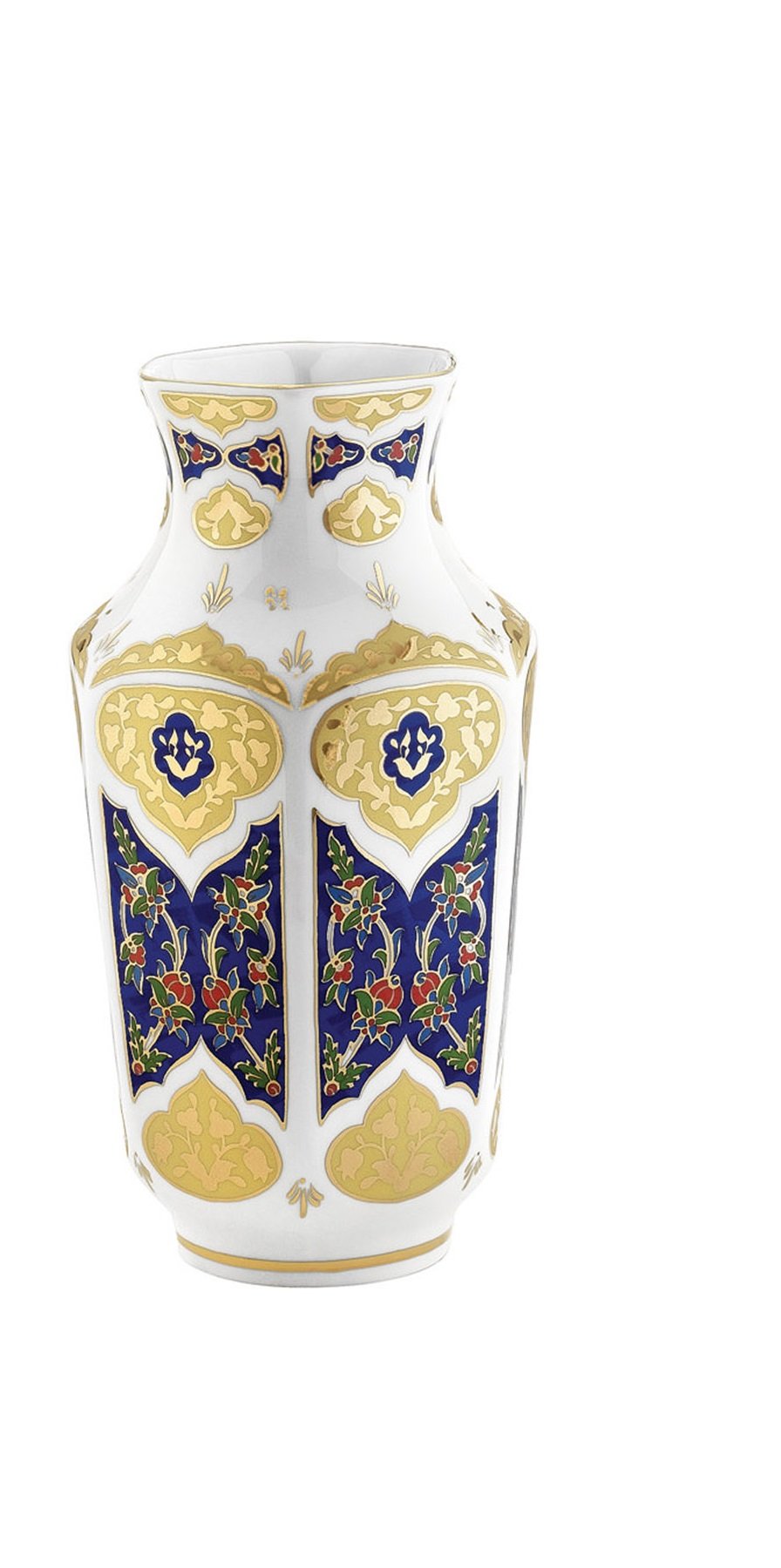 Hand painted porcelain vase, gold blue
