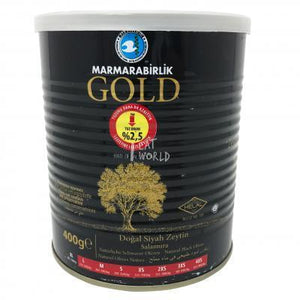  Gold- Black Olives  Siyah Zeytin Salamura" (XL) - 400gr , TIN - Turkish Mart 