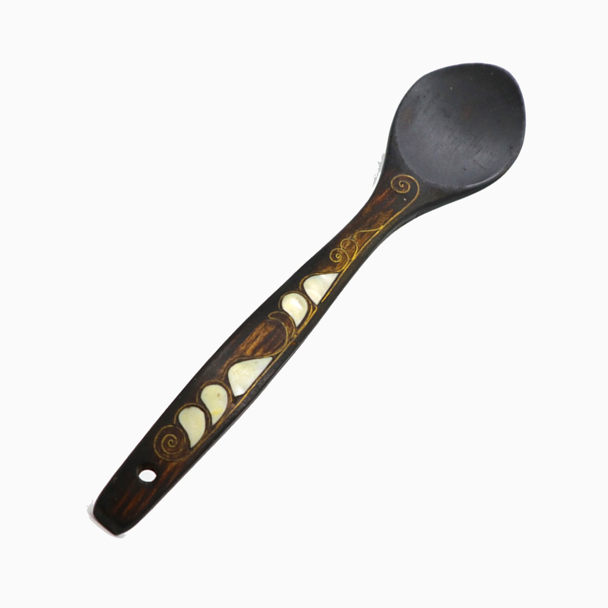 Walnut spoon, mother of pearl inlaid