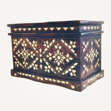 Walnut chest, mother of pearl inlaid